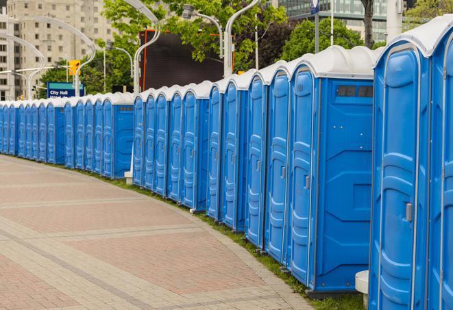 a row of portable restrooms for a special event, ensuring guests have access to clean facilities in Alamo CA